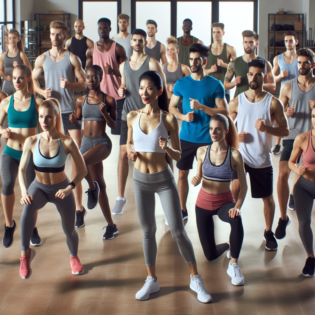 Pessoa participando de uma aula de fitness em grupo em um estúdio